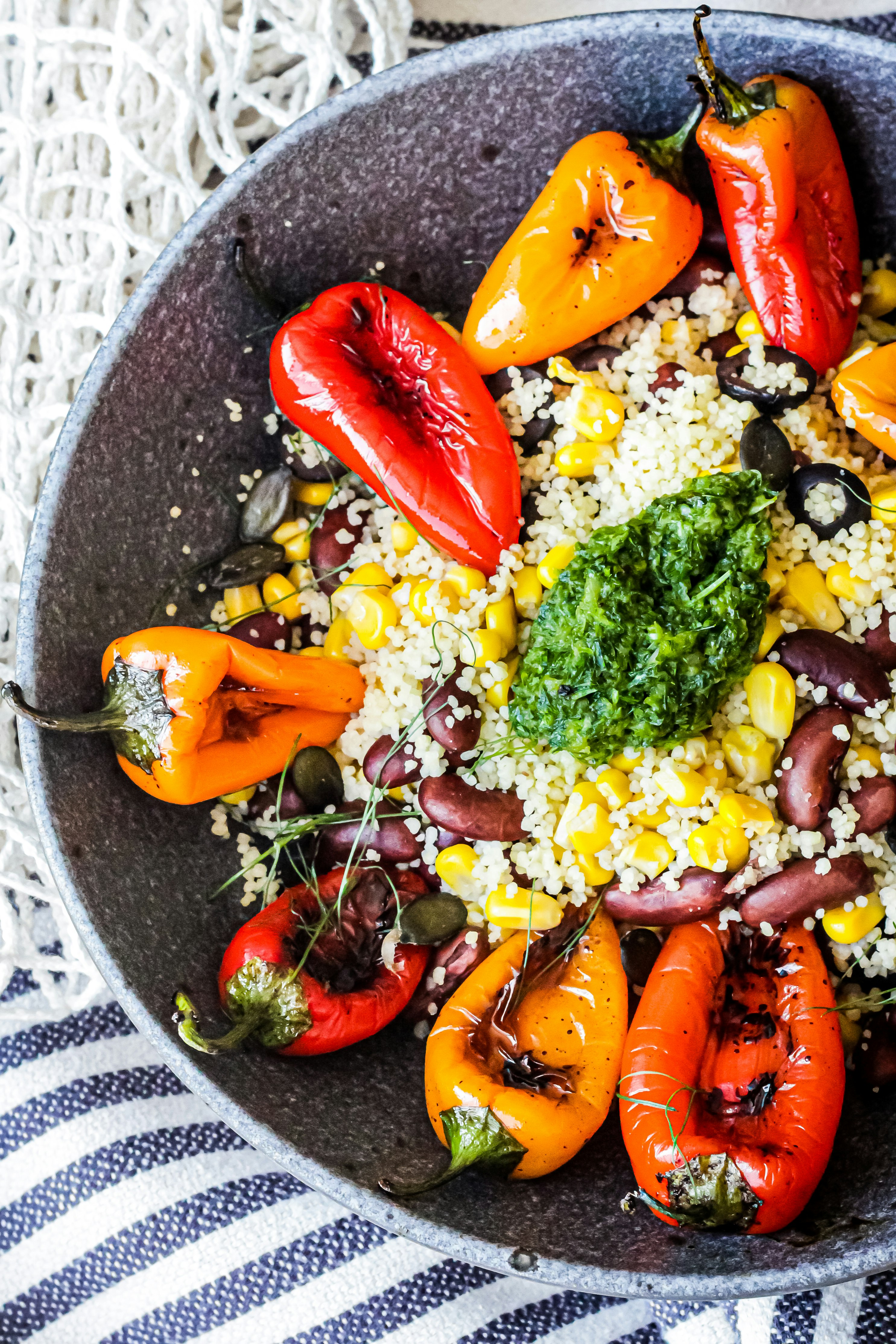 cooked food on blue ceramic bowl